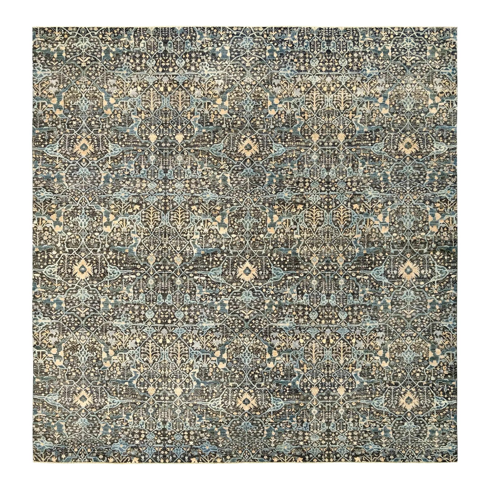 Handmade Contemporary Wool and Silk Rug Charcoal Floral Design 14x14 (1 of 6)
