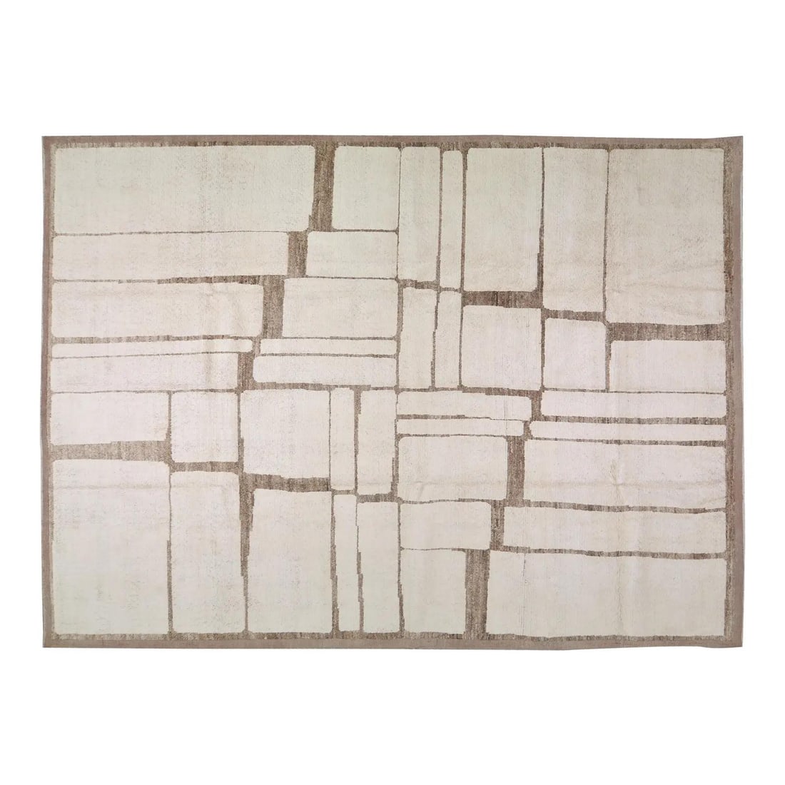 10'x15' Wool Area Rug Hand Knotted Moroccan Style Tan: 10'x15' Wool Area Rug Hand Knotted Moroccan Style Tan This Moroccan hand-knotted wool rug showcases traditional craftsmanship combined with modern design sensibilities. Meticulously crafted by skilled