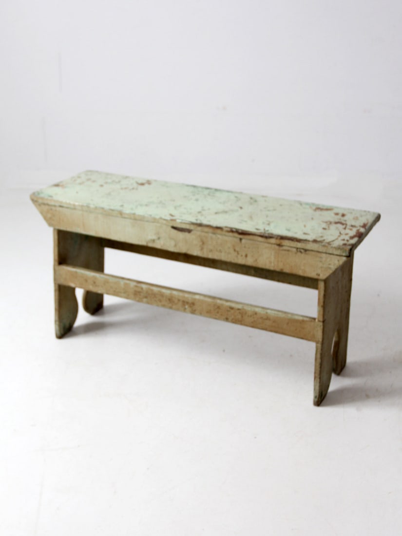 Handcrafted Antique Farmhouse Bench Light Green Finish 40.25" (1 of 14)
