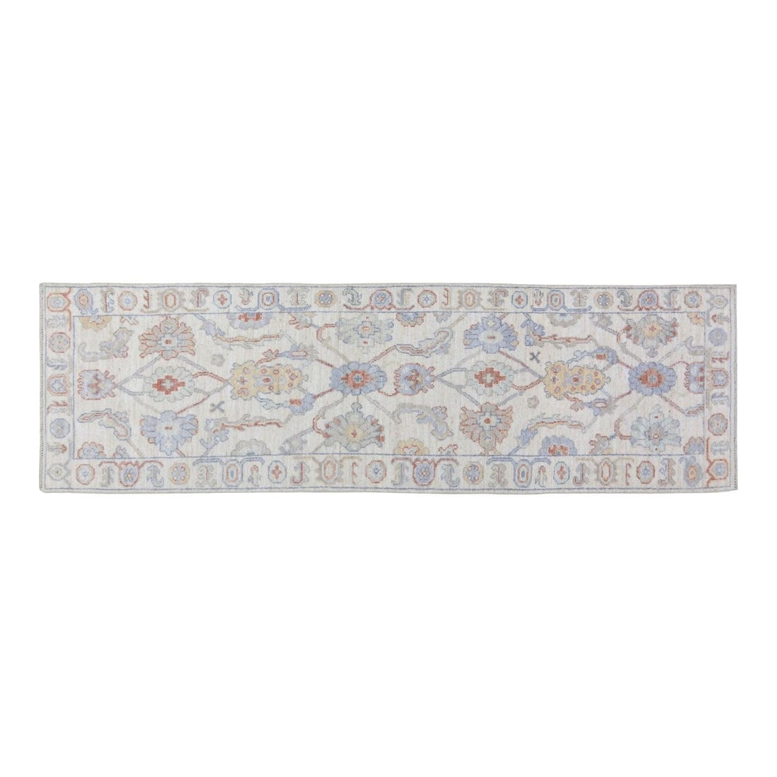 Handmade Wool Oushak Runner Rug in Tan 2'5 x 8': Handmade Wool Oushak Runner Rug in Tan 2'5 x 8' This Turkish Oushak rug is hand-knotted from wool using traditional rug-making techniques. The rug features a tan color and combines classic artistry wi