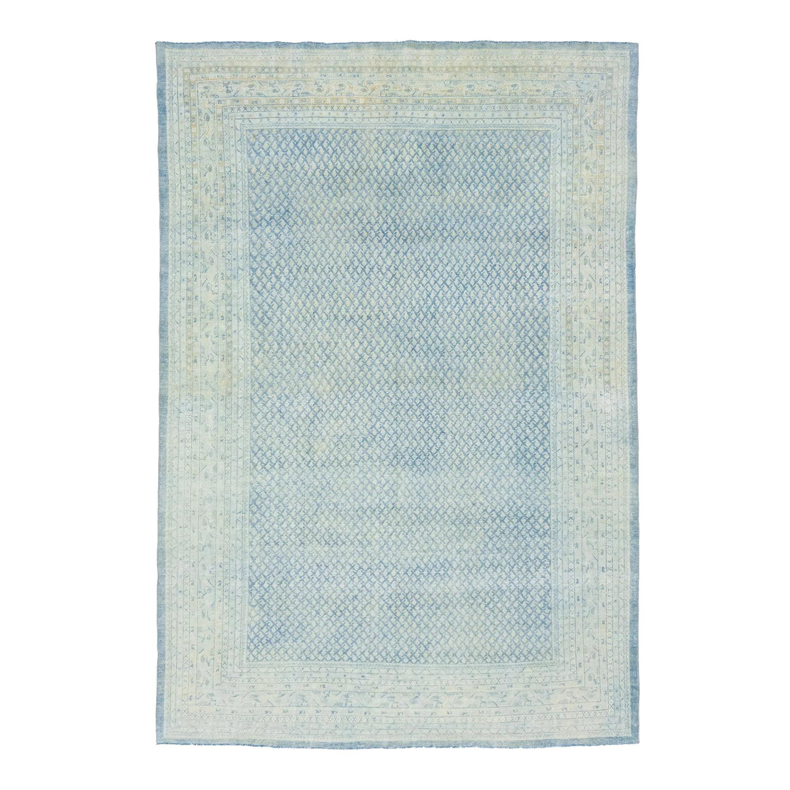 1920s Persian Tabriz Blue Floral Wool Rug 6'11 x 10'3: 1920s Persian Tabriz Blue Floral Wool Rug 6'11 x 10'3 Discover the elegance of this 1920s Persian Tabriz wool rug, featuring a beautifully handcrafted floral pattern. The traditional design is set aga