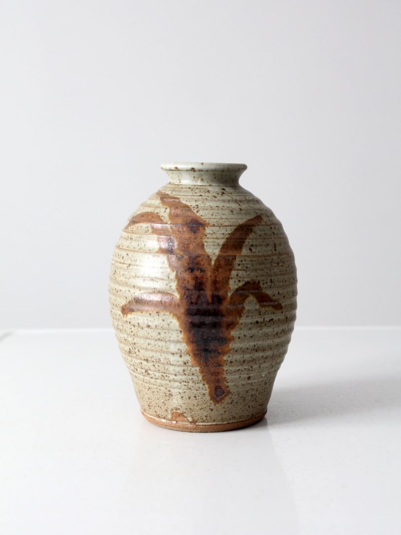 Signed Vintage Studio Pottery Beehive Vase with Floral Design (1 of 10)