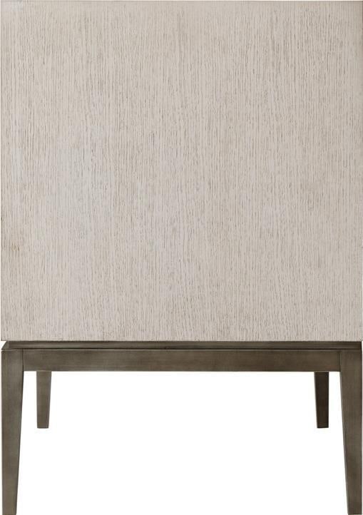 Rectangular Aluminum Beech Oak Veneer Nightstand with Soft-Close Drawers: Rectangular Aluminum Beech Oak Veneer Nightstand with Soft-Close Drawers This un-used Genevra nightstand features two soft-close drawers and a rectangular design. Crafted with aluminum, beech, and oak