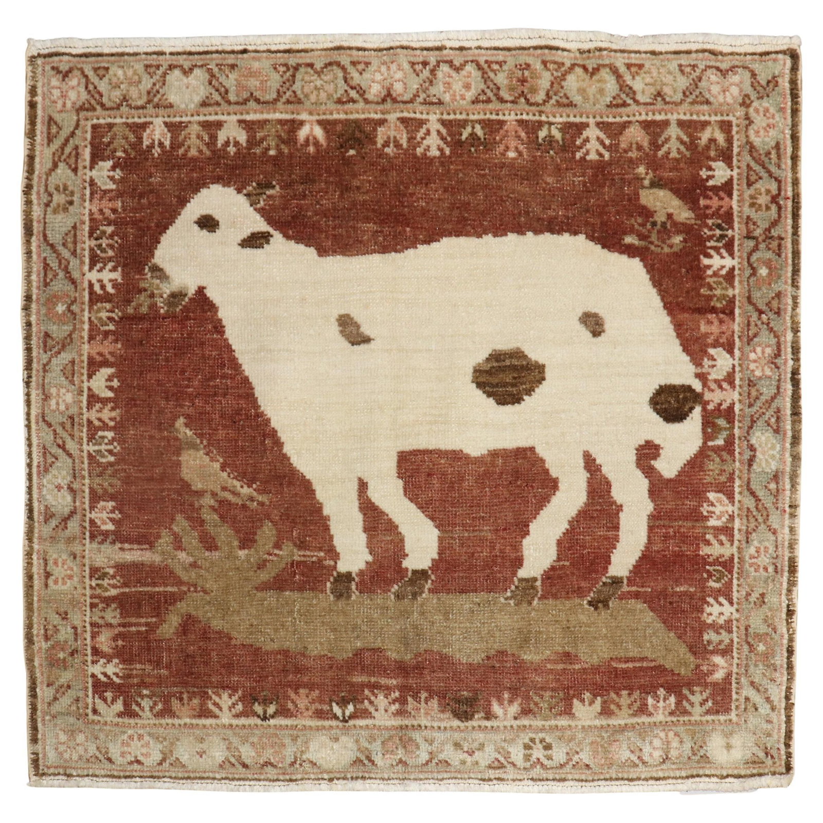 Vintage 1930s Turkish Hand-Knotted Wool Rug with Goat Design (1 of 5)