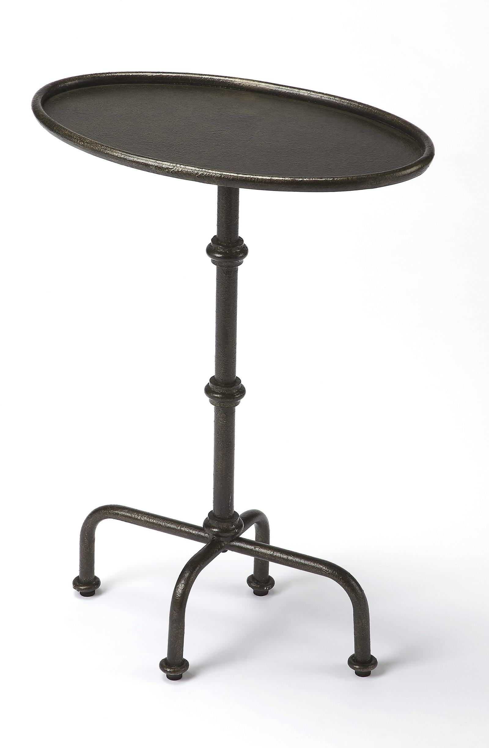Butler Kira Brushed Pewter Oval Side Table Industrial Style: Butler Kira Brushed Pewter Oval Side Table Industrial Style This elegant Brushed Pewter Oval Pedestal Table combines industrial style with functionality, making it a perfect addition to any contempora