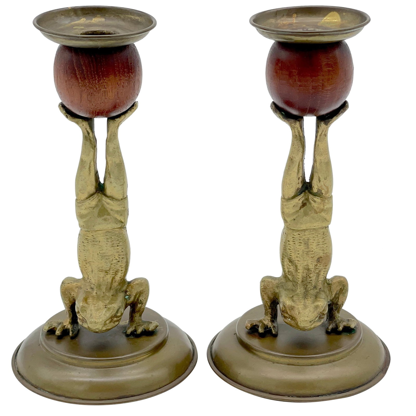 Whimsical Pair of Arthur Court Acrobatic Frog Candlesticks 1979 Set of 2: Whimsical Pair of Arthur Court Acrobatic Frog Candlesticks 1979 Set of 2 Introduce a whimsical flair to your home with this charming pair of Acrobatic Frog Candlesticks, designed by Arthur Court in 19