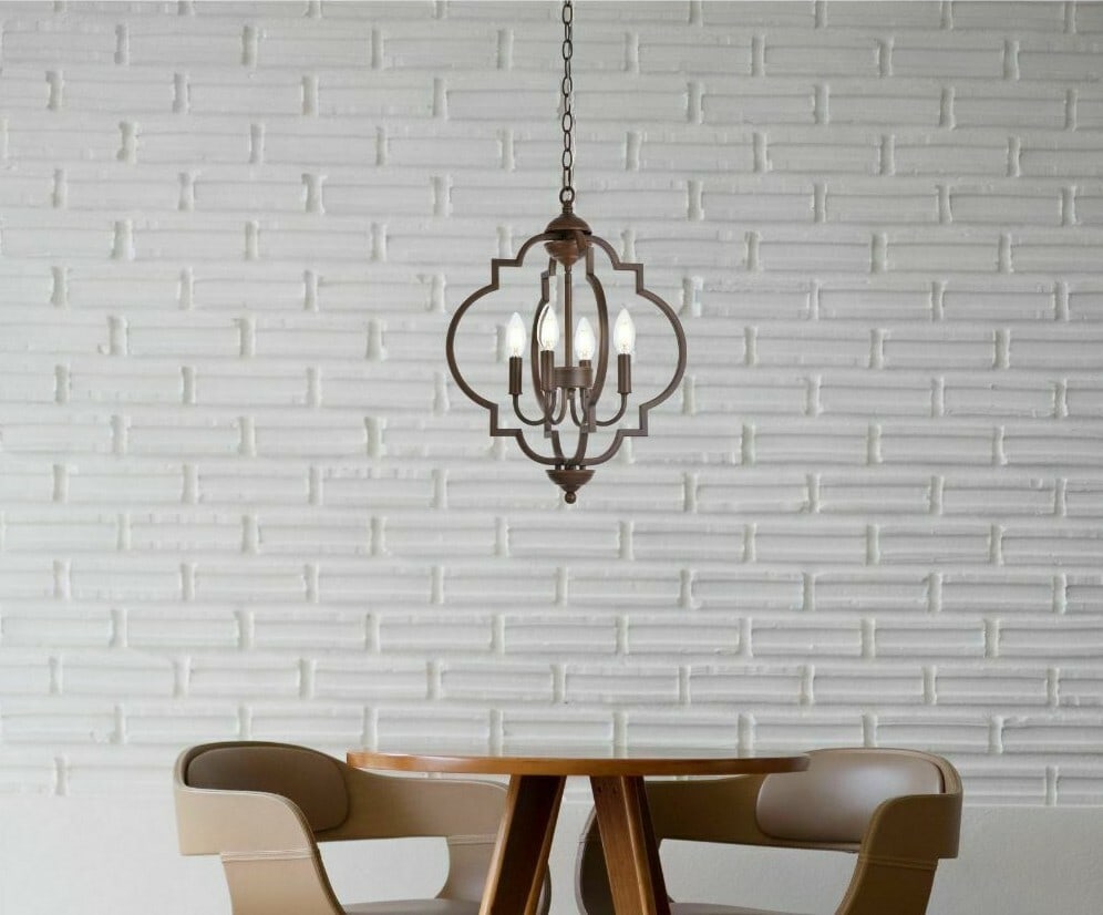 Living District Sandara 4-Light Weathered Oak Pendant Chandelier: Living District Sandara 4-Light Weathered Oak Pendant Chandelier This modern pendant chandelier features a weathered oak finish and a round shade design, perfect for enhancing the ambiance of dining r