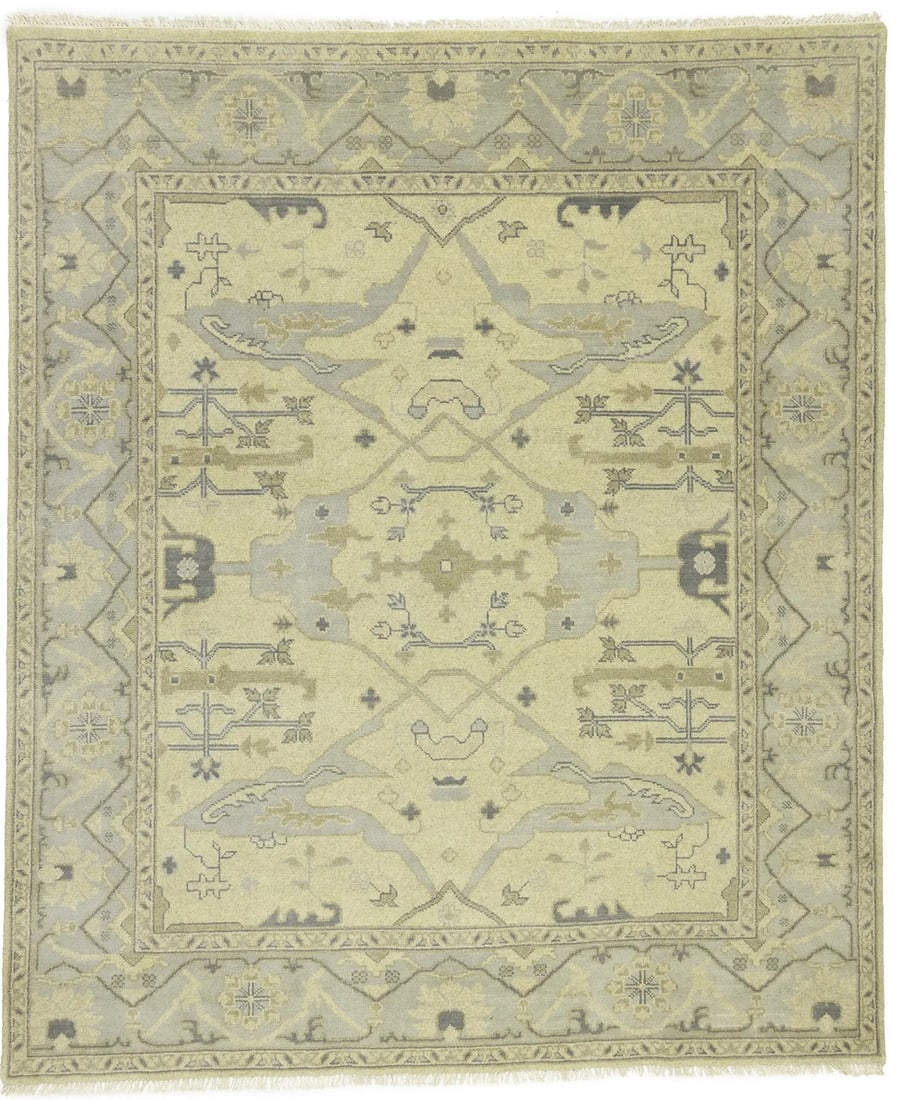 8'2 x 9'8 Hand Knotted Wool Area Rug Oushak Floral: 8'2 x 9'8 Hand Knotted Wool Area Rug Oushak Floral Handmade Oushak oriental area rug with a floral pattern and traditional style. It is hand-knotted from wool and features muted colors in cream, light