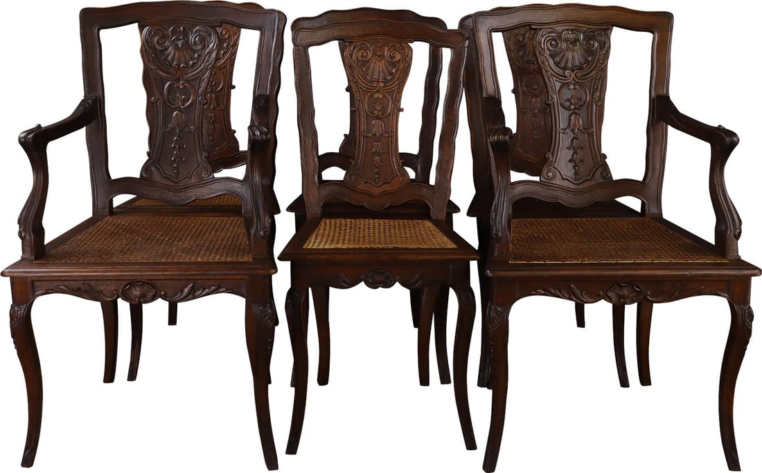 Antique Louis XV Dining Chairs in Oak: Antique Louis XV Dining Chairs in Oak Discover the timeless elegance of these Louis XV style dining chairs, crafted from antique oak. These chairs showcase a classic design that enhances any dining sp