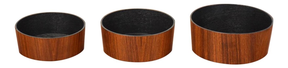 Vintage 1960s Danish Teak Nesting Bowls Set of 3 with Black Interiors (1 of 4)