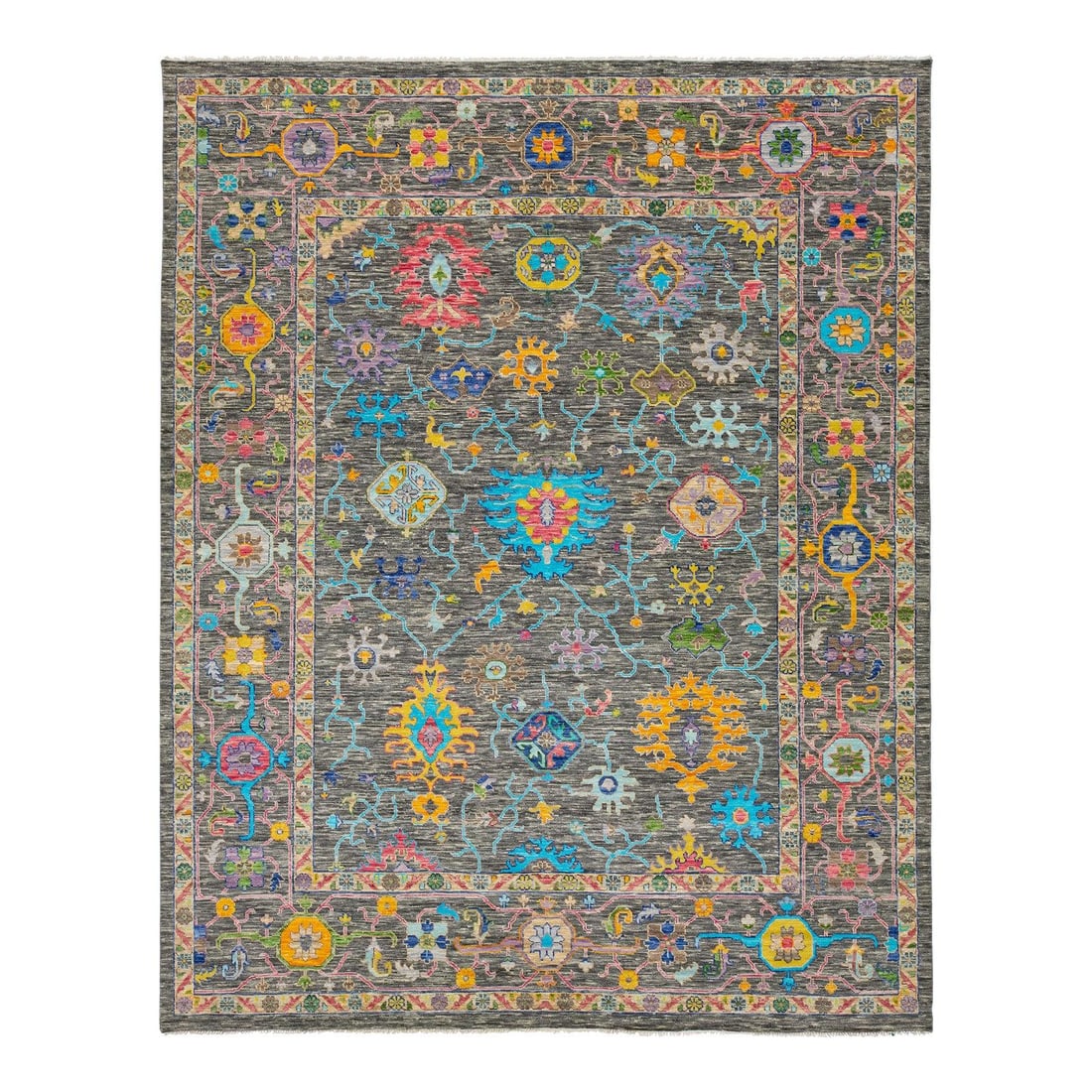 Handmade Contemporary Oushak Style Wool Rug 12' x 15' Gray Floral (1 of 9)