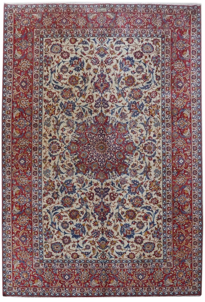 Ivory Handmade Persian Isfahan Rug 10.4 x 15.1 Signed Authenticity (1 of 6)