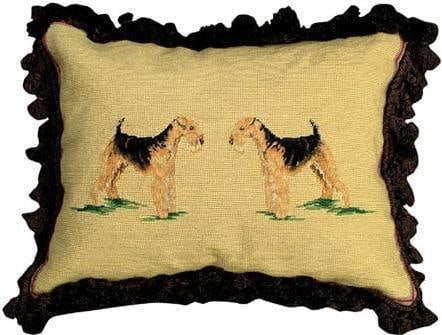 Hand-Made Airedale Needlepoint Pillow with Down Insert 16x20: Hand-Made Airedale Needlepoint Pillow with Down Insert 16x20 Introducing a beautifully crafted Airedale needlepoint cushion, perfect for adding a touch of charm to your decor. This hand-made pillow fe
