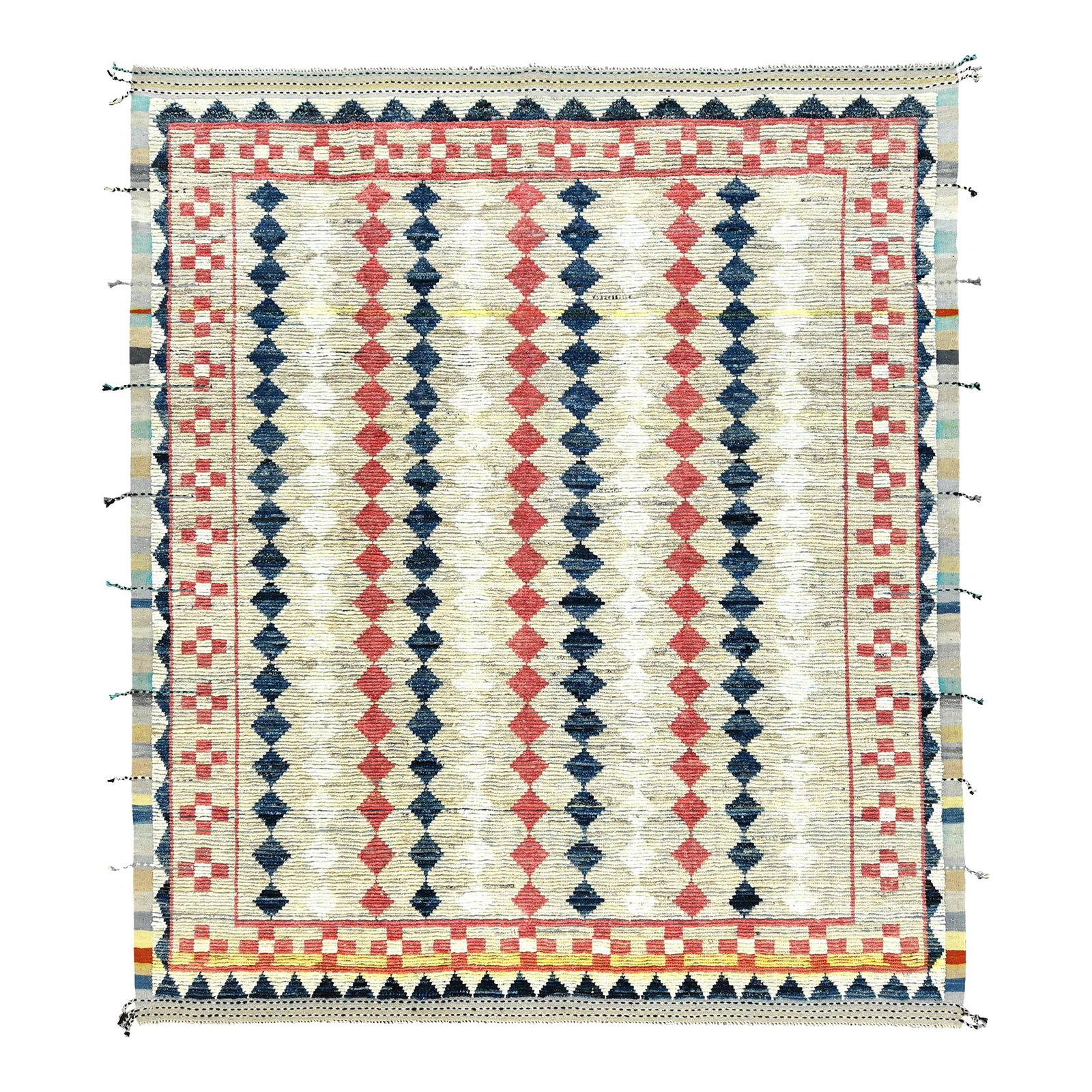 Handmade Moroccan Geometric Wool Rug Beige 9'10 x 14' (1 of 4)