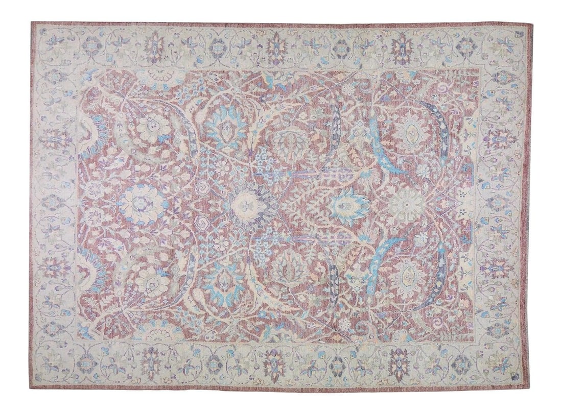 8'10 x 11'10 Oushak Rug Hand Knotted Turkish Angora Wool in Natural Tones: 8'10 x 11'10 Oushak Rug Hand Knotted Turkish Angora Wool in Natural Tones This vintage Turkish Oushak rug features a hand-knotted construction using organic Angora wool, showcasing natural colors and 
