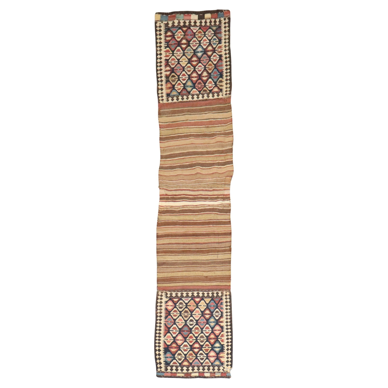 19th Century Kazak Wool Kilim Rug from Zabihi Collection: 19th Century Kazak Wool Kilim Rug from Zabihi Collection Explore the beauty of this exquisite 19th century Caucasian kilim textile rug from the Zabihi Collection. Hand-woven with meticulous craftsmans