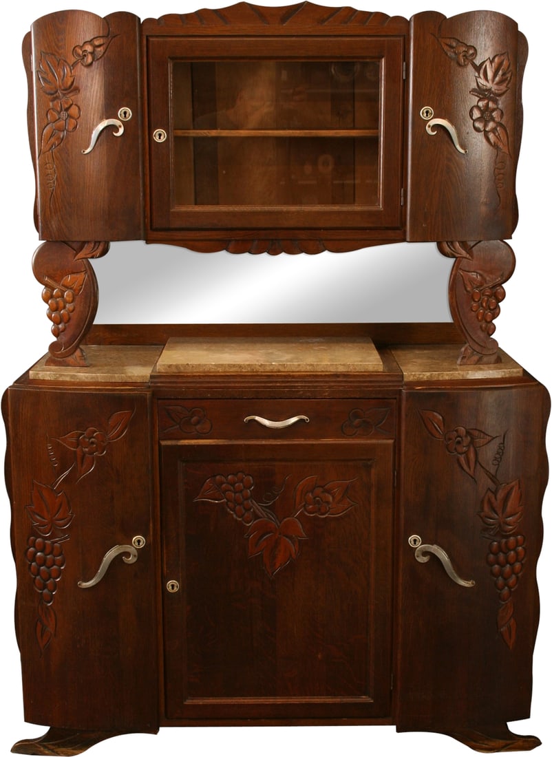 1920s French Oak Buffet Art Deco Chestnut Finish Wine Storage (1 of 18)