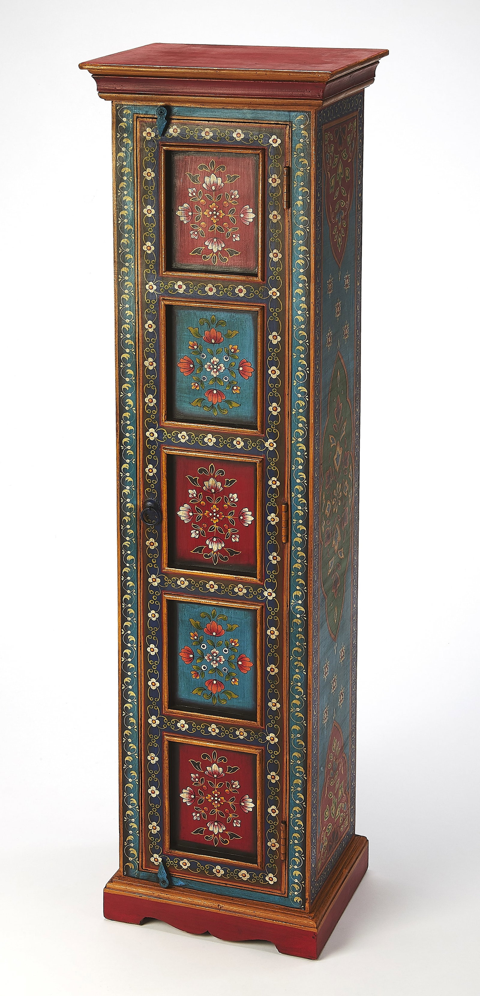 Butler Amir Boho Chic Tall Cabinet Multicolored Hand-Painted MDF: Butler Amir Boho Chic Tall Cabinet Multicolored Hand-Painted MDF Introducing the Butler Amir Tall Cabinet, a stunning addition to your home that combines functionality with artistic flair. This cabine