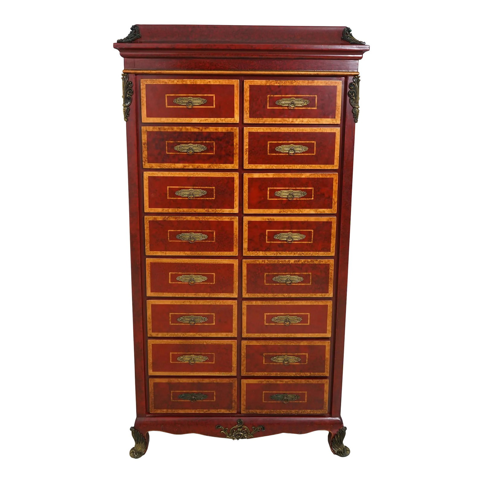 Vintage French Neopolanic 16 Drawer High Chest with Ormolu Trim: Vintage French Neopolanic 16 Drawer High Chest with Ormolu Trim Discover the exquisite French Neopolanic Style 16 Drawer High Chest, a stunning piece that combines functionality with elegance. This hi