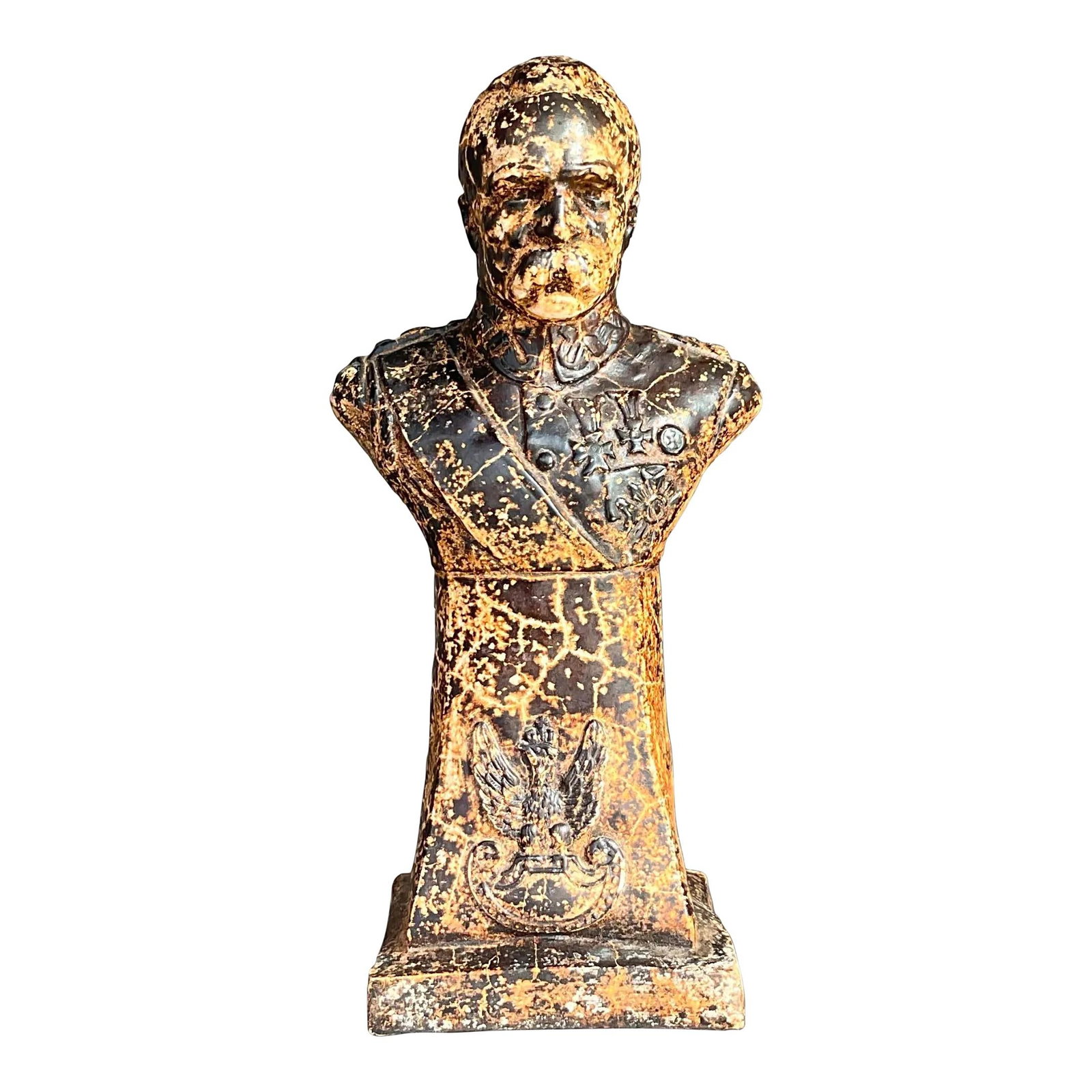 Vintage Boho Plaster Bust Mustachioed Gentleman 10": Vintage Boho Plaster Bust Mustachioed Gentleman 10" This stunning vintage Boho bust features a mustachioed gentleman, showcasing intricate details and an all-over crackled patina that adds character. 