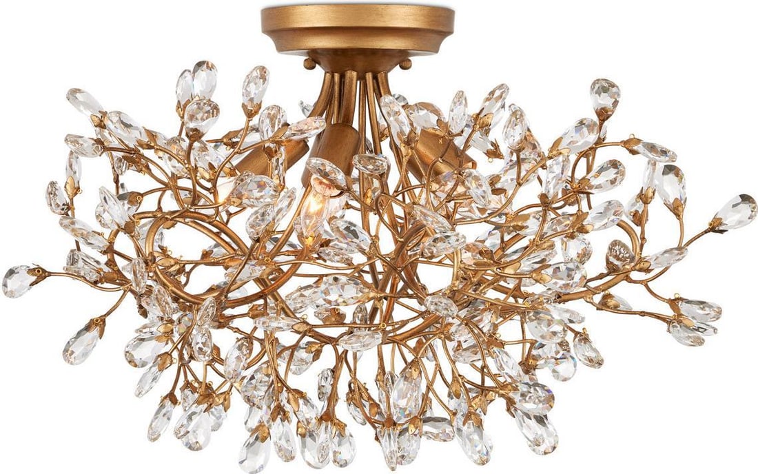 Currey Crystal Bud Light Semi-Flush Mount 5 Bulb 13.5H Vintage Style: Currey Crystal Bud Light Semi-Flush Mount 5 Bulb 13.5H Vintage Style Illuminate your space with this sophisticated crystal bud light fixture, designed in a vintage style. This semi-flush mount lightin