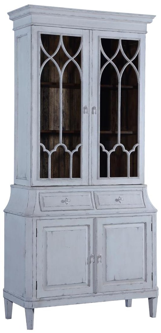 Elegant Victorian-Inspired Rosalind China Cabinet Solid Wood Antiqued White (1 of 1)