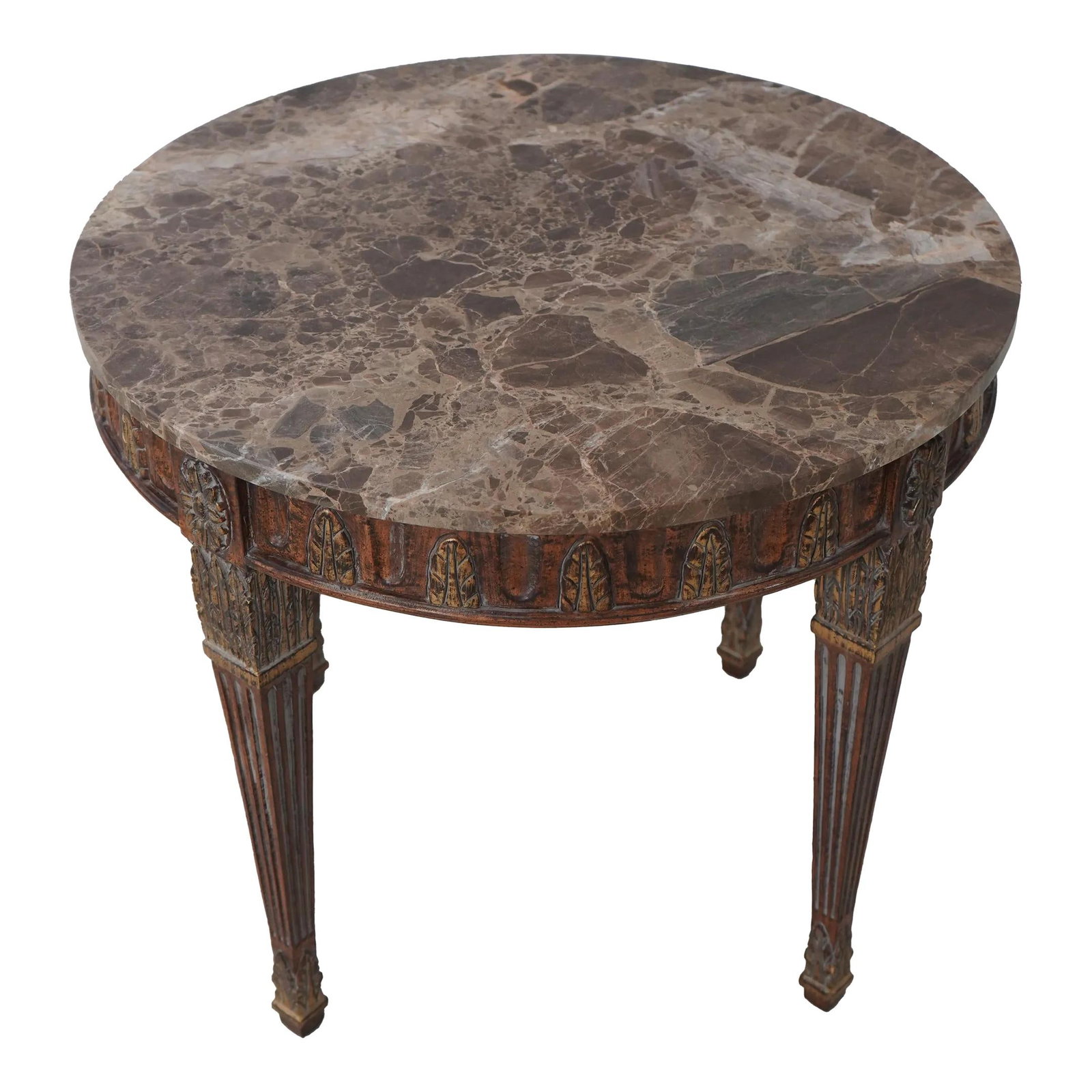 Elegant Italian Round Marble Top Lamp Table: Elegant Italian Round Marble Top Lamp Table Experience elegance with this Italian Style Round Marble Top Lamp Table, boasting a stunning design and quality construction. At approximately 20 years old,