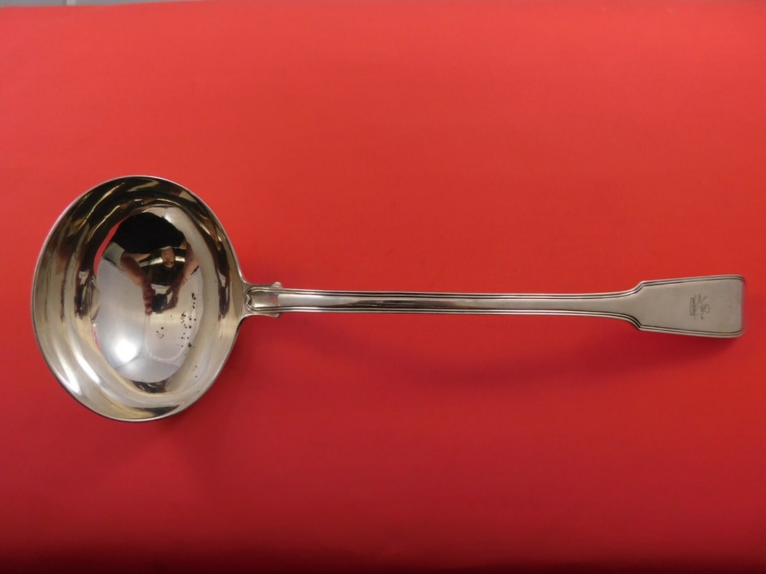English Sterling Silver Soup Ladle 1825 Engraved Lion Monogrammed: English Sterling Silver Soup Ladle 1825 Engraved Lion Monogrammed This exquisite English sterling silver soup ladle features a beautifully engraved lion design, showcasing the craftsmanship of various
