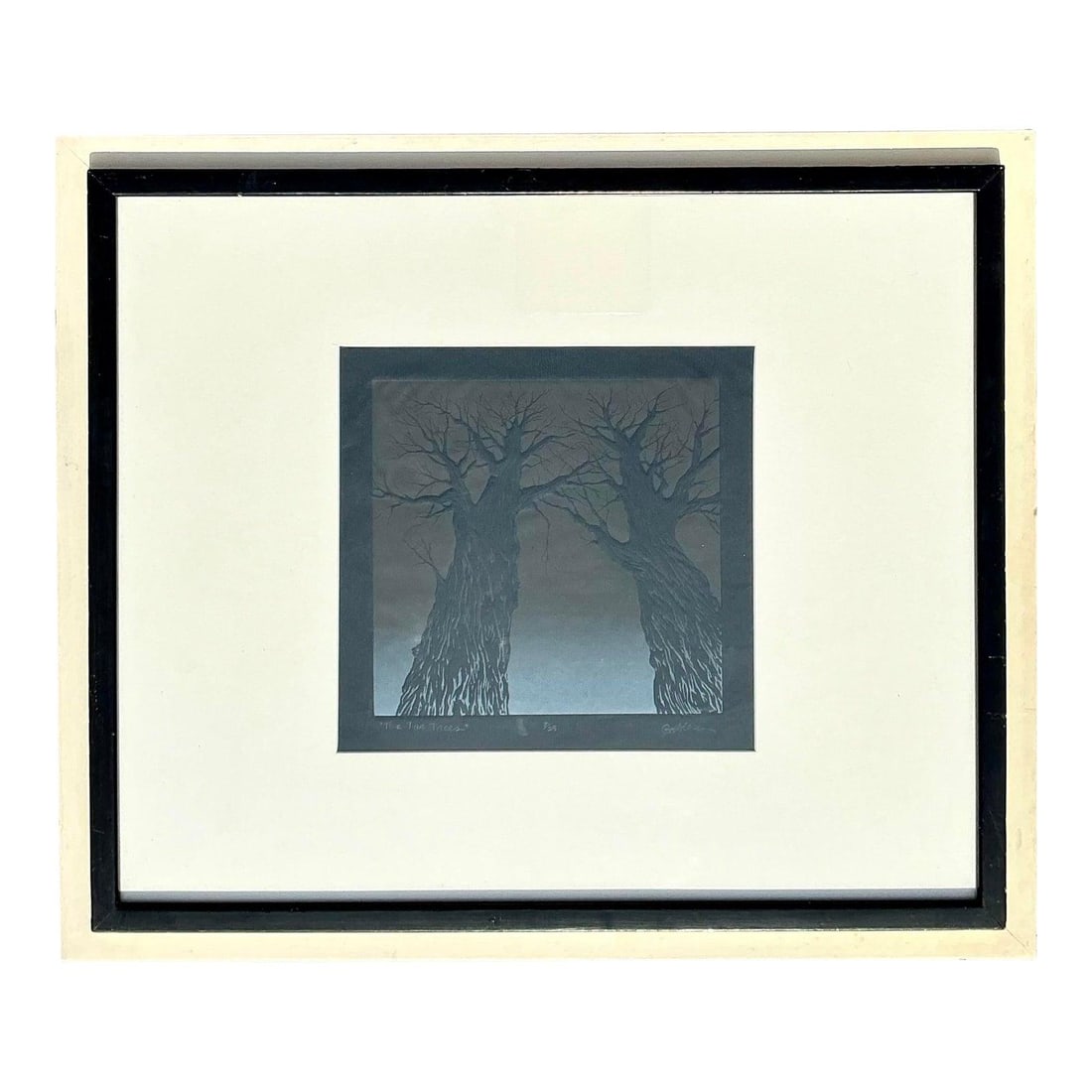 1970s Vintage Boho Tree Lithograph Framed Shadowbox Art: 1970s Vintage Boho Tree Lithograph Framed Shadowbox Art Enhance your living space with this vintage Boho tree lithograph, beautifully framed in a sleek shadowbox design. The striking black-and-white c