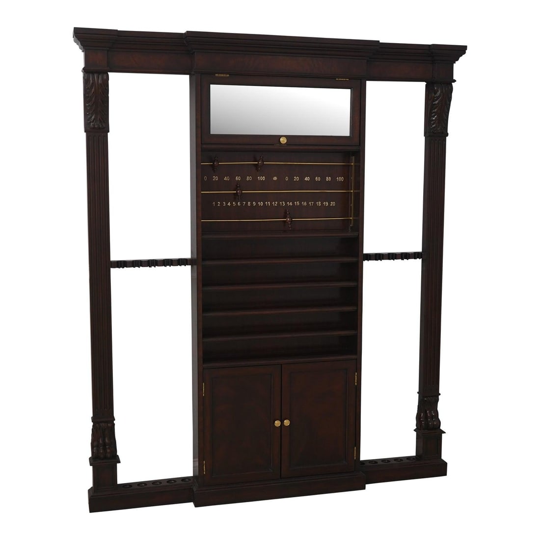 Maitland Smith Mahogany Billiards Rack Model 1330-454 Distressed Finish: Maitland Smith Mahogany Billiards Rack Model 1330-454 Distressed Finish This exquisite Mahogany Billiards Rack showcases a factory distressed finish, embodying both elegance and functionality. Crafted