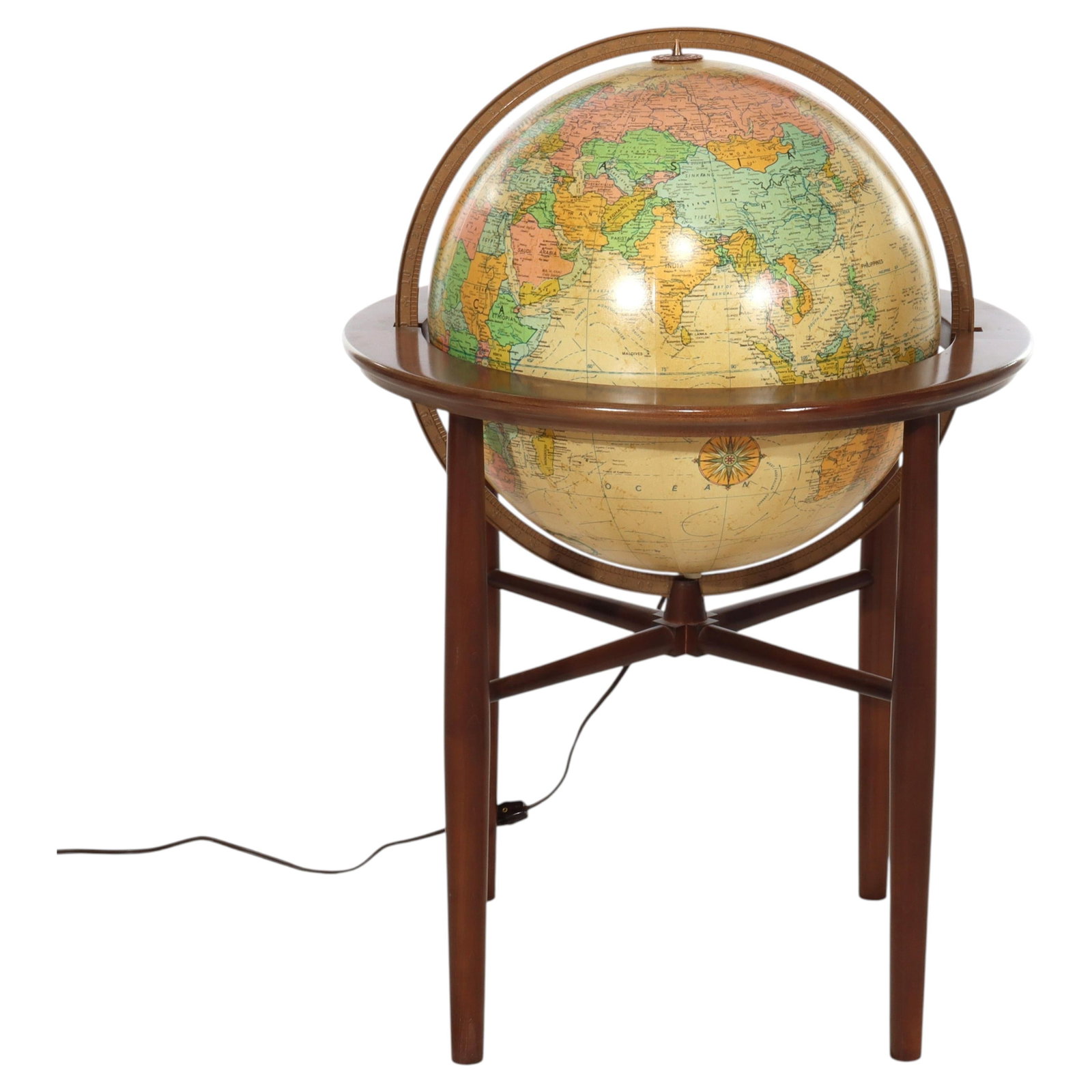 Mid-Century Replogle Illuminated Heirloom Globe on Walnut Floor Stand 20th Century (1 of 11)