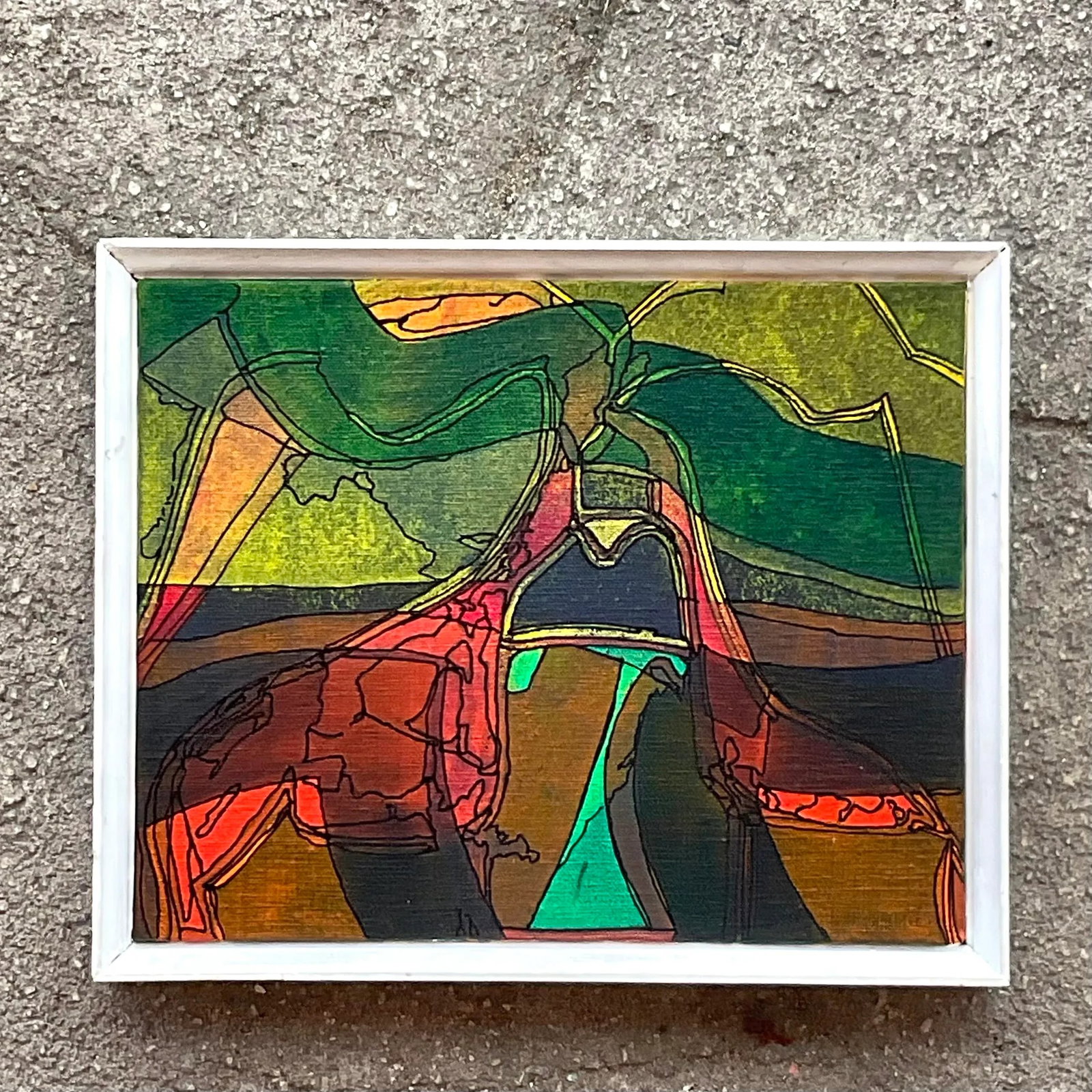 Vintage Boho Abstract Oil Painting on Canvas 10.75x8.75 - 2