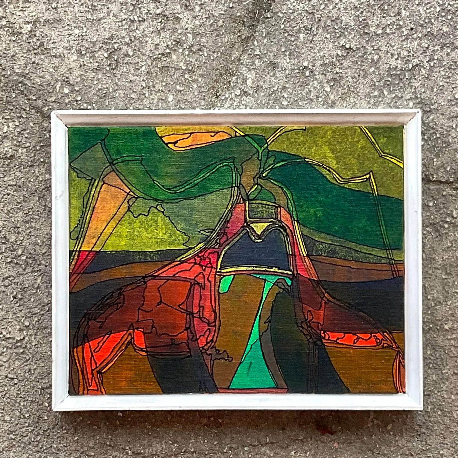Vintage Boho Abstract Oil Painting on Canvas 10.75x8.75 - 5
