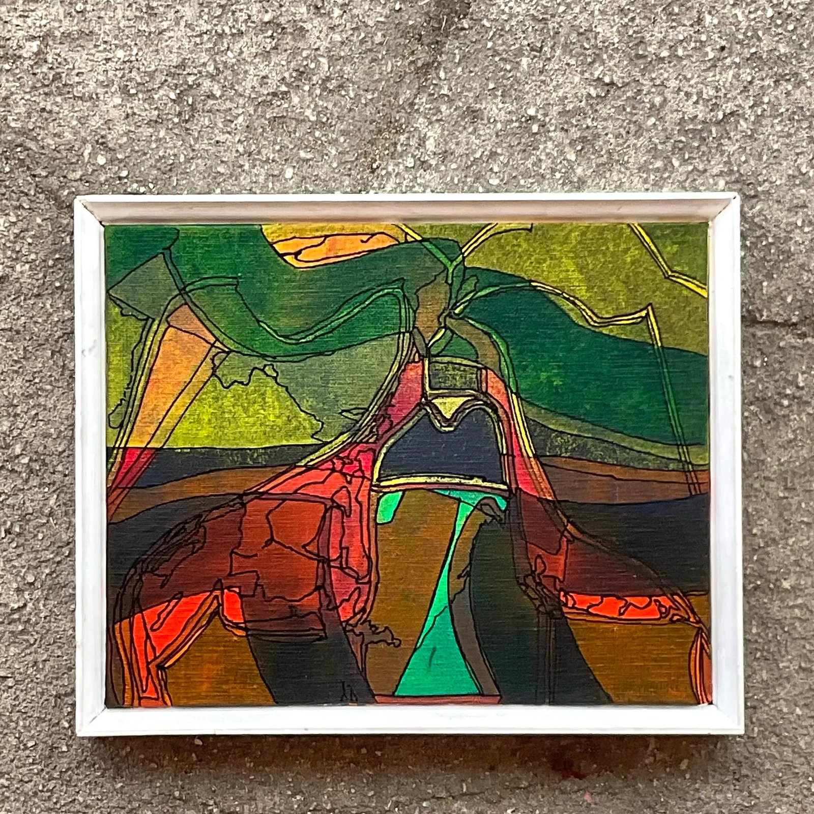 Vintage Boho Abstract Oil Painting on Canvas 10.75x8.75 - 6