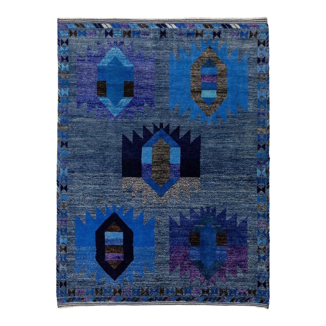 Baluch Style Wool Area Rug 5'11 x 8 Blue Geometric Medallions (1 of 10)