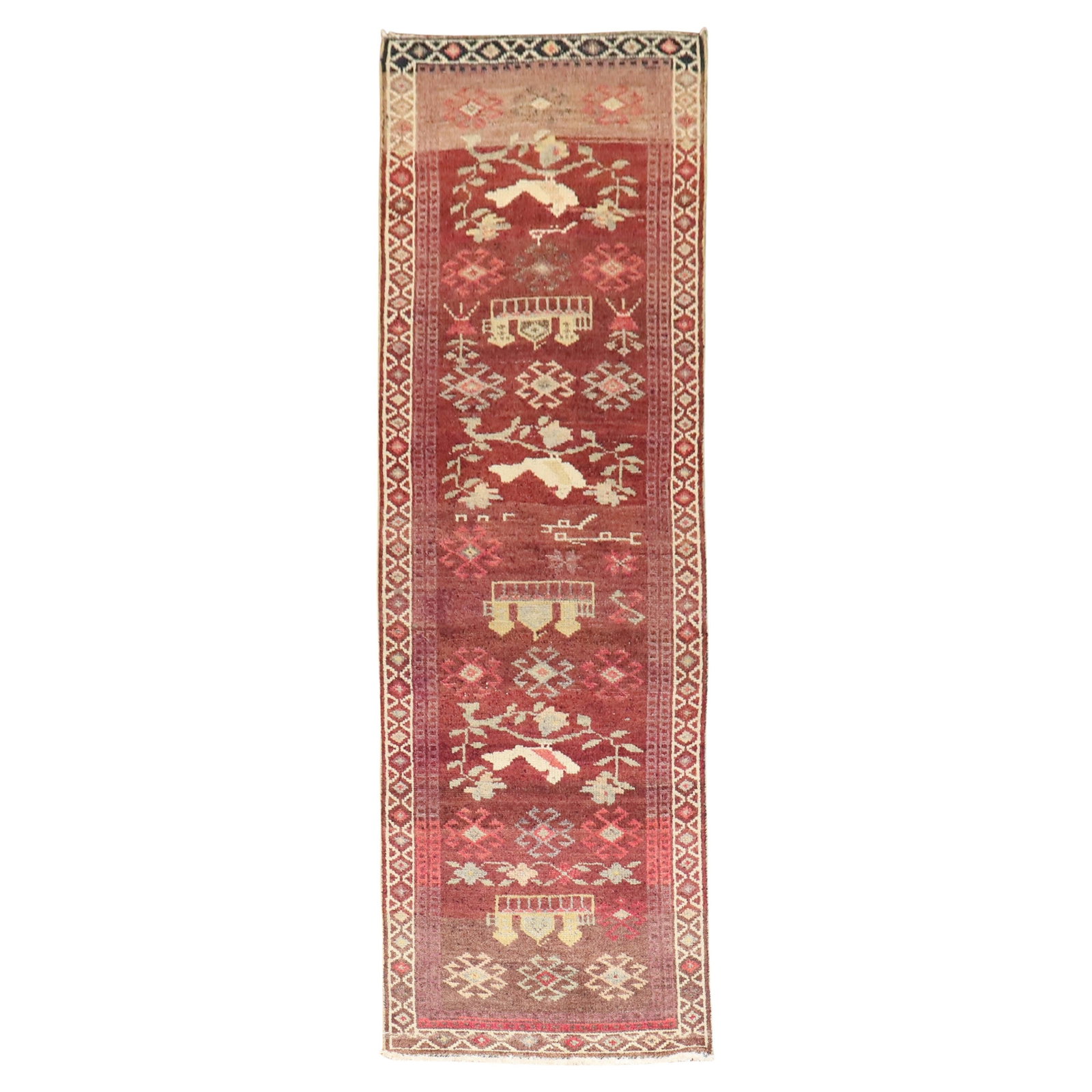 Vintage Turkish Anatolian Runner with Pigeons 3'1'' x 11'3'' Wool Beaux Arts (1 of 11)