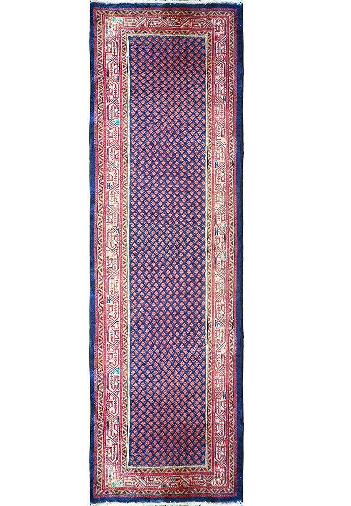 3.6 x 9.8 Persian Herati Runner Hand-Knotted Blue Wool Rug: 3.6 x 9.8 Persian Herati Runner Hand-Knotted Blue Wool Rug Free continental US Shipping Elevate your home decor with this stunning 3.6 x 9.8 Persian Herati Runner in captivating blue hues. Handcrafted