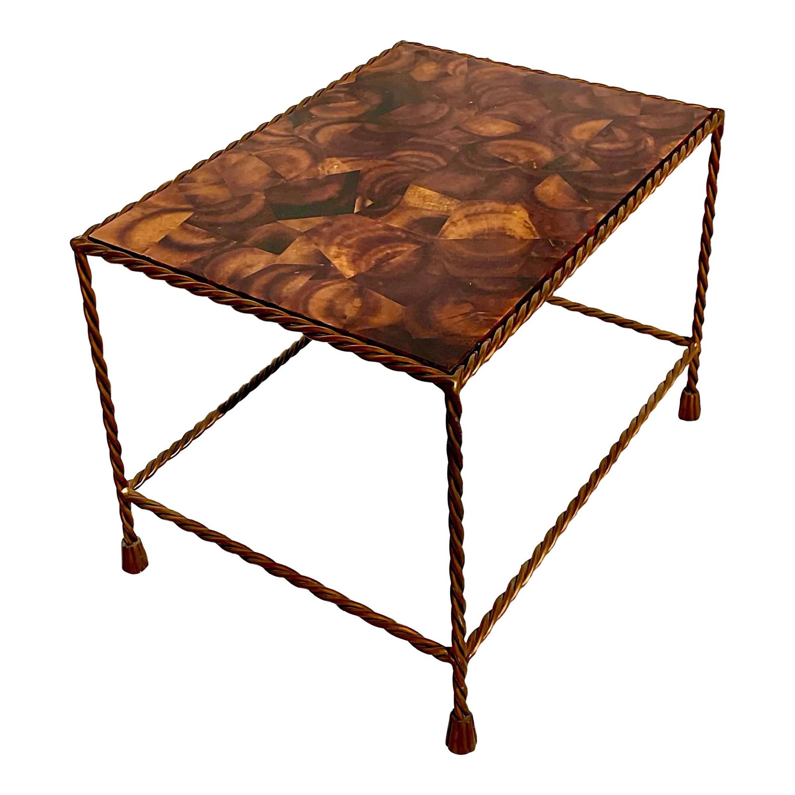 Vintage Boho Tessellated Coconut Shell Coffee Table 32.75 x 24.75 x 24: Vintage Boho Tessellated Coconut Shell Coffee Table 32.75 x 24.75 x 24 Elevate your living space with this late 20th century vintage boho tessellated coconut shell coffee table. This stunning piece sh