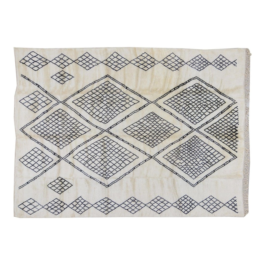 10'x13' Organic Wool Area Rug with Hand Knotted Moroccan Design: 10'x13' Organic Wool Area Rug with Hand Knotted Moroccan Design This Moroccan hand-knotted rug is crafted from organic wool and features natural colors with a soft texture. The rug is presented in an 