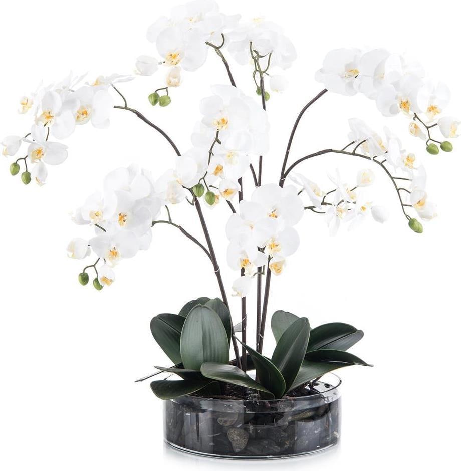 John-Richard Serene White Orchid Centerpiece with Faux Water River Rock (1 of 1)