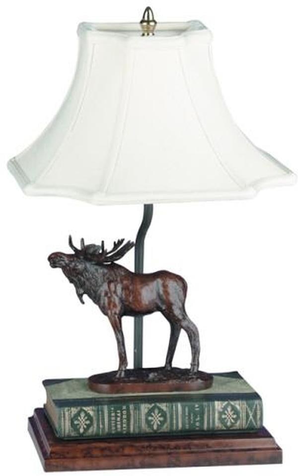 Rustic Lodge Style Hand-Painted Moose Table Lamp Resin Finish: Rustic Lodge Style Hand-Painted Moose Table Lamp Resin Finish This item is made at time of order. Please allow 42 to 70 days for production. Illuminate your space with this rustic hand-painted moose l