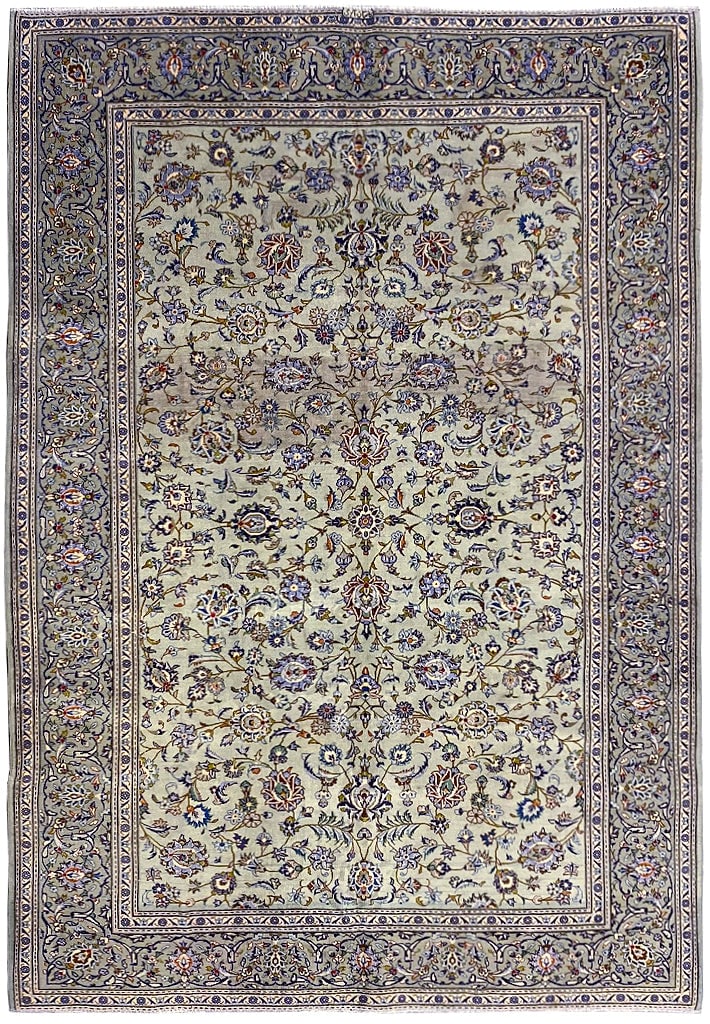 8 x 11 Semi-Antique Persian Kashan Rug Light Green Wool Hand-Knotted (1 of 12)