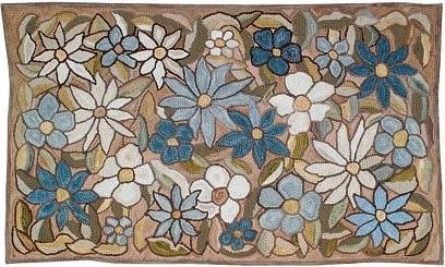 Michaelian Homes Camp Wildflower Hand-Hooked Rug 3x5 Cotton: Michaelian Homes Camp Wildflower Hand-Hooked Rug 3x5 Cotton Introducing the Artisan Hand-Hooked Rug, a beautiful piece crafted in an antique or vintage style. This rug features a delightful blue and b