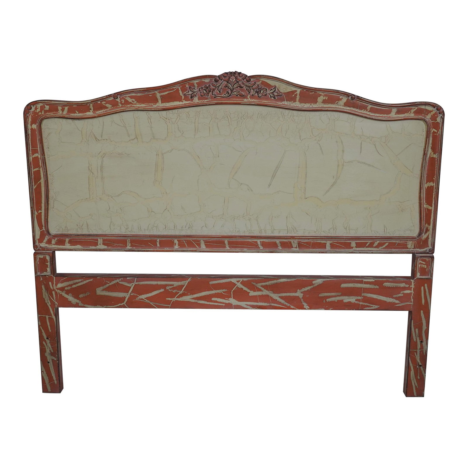 French Louis XV Distressed Painted Headboard for Queen Full Bed (1 of 10)