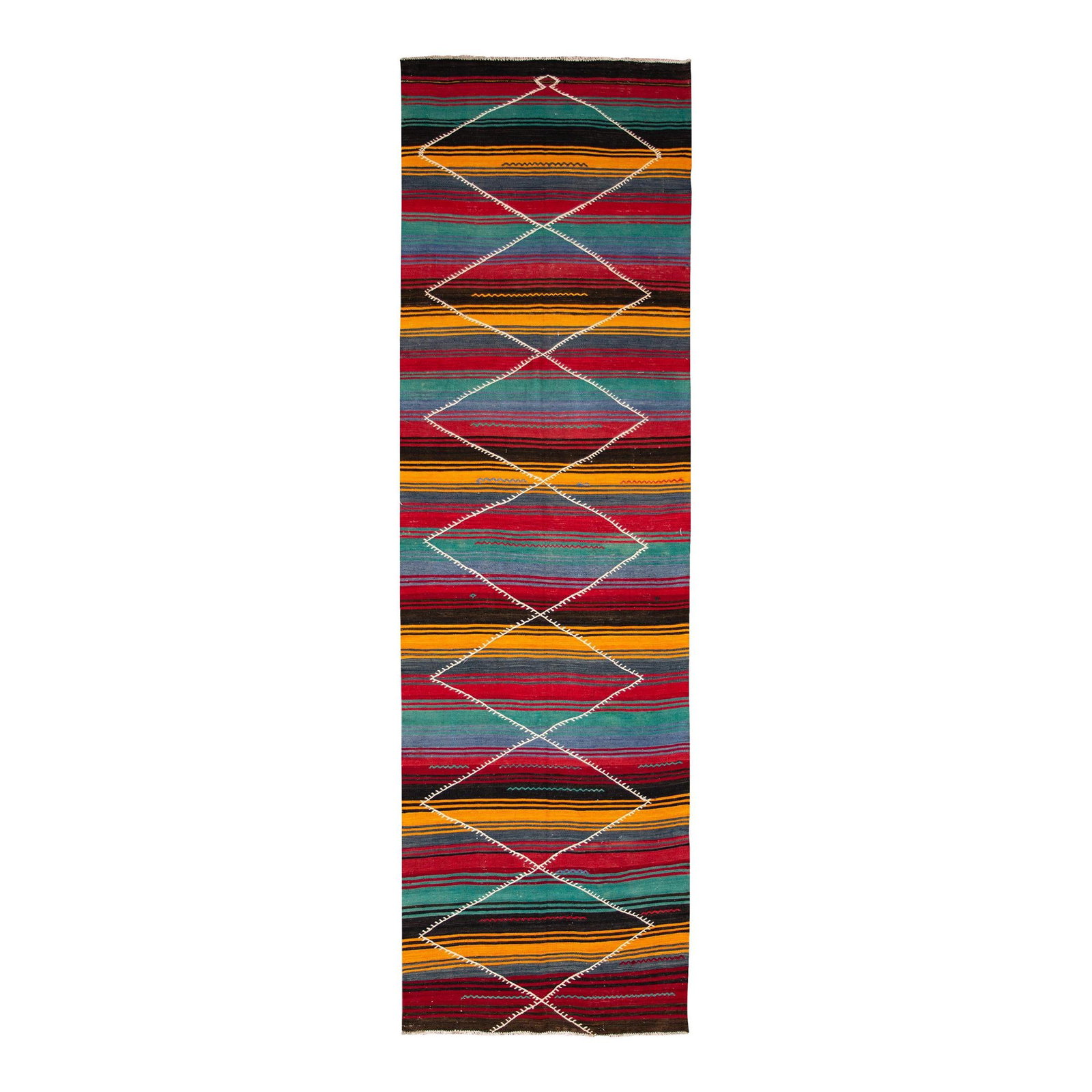 Vintage Persian Kilim Wool Runner Rug 3'10 x 13' Multicolor Tribal Design (1 of 10)