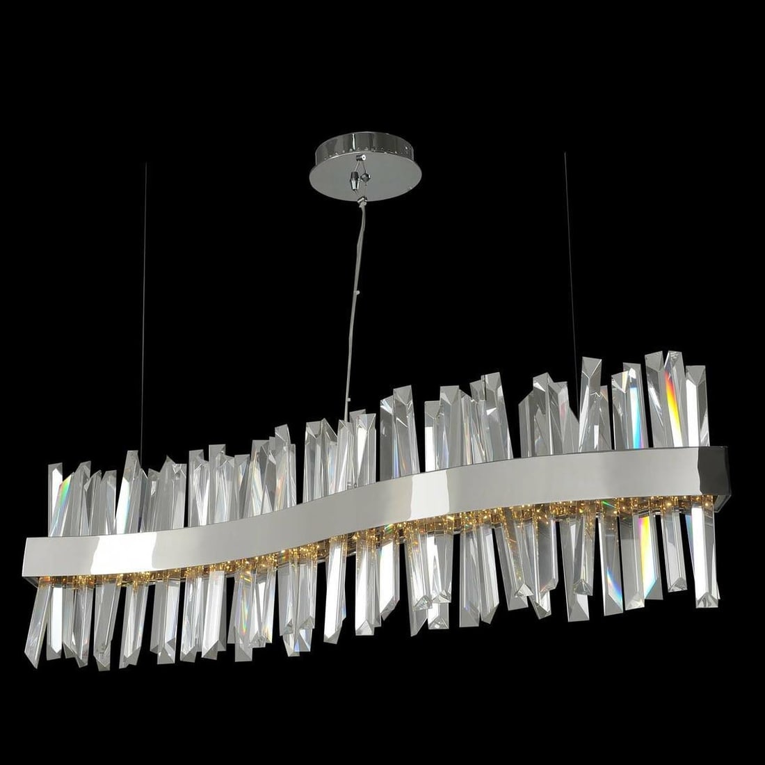 Kalco Glacier LED Chrome Island Light Dimmable 42-Inch Contemporary: Kalco Glacier LED Chrome Island Light Dimmable 42-Inch Contemporary Illuminate your space with this stunning Modern LED Chrome Island Light Fixture, designed to enhance contemporary interiors. Crafted