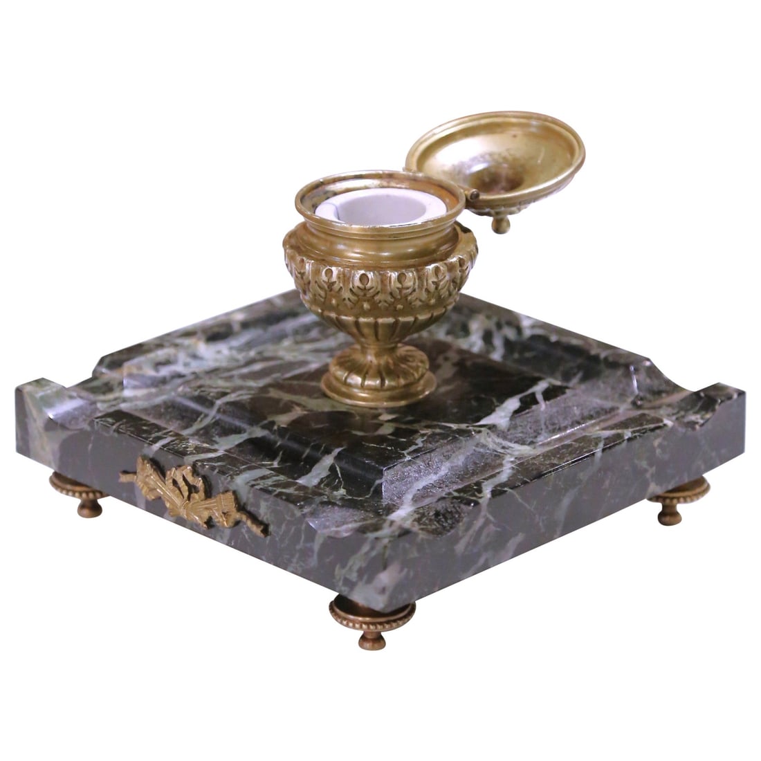 19th Century Louis XVI Style Gilt Bronze Marble Inkwell with Pen Rest (1 of 11)