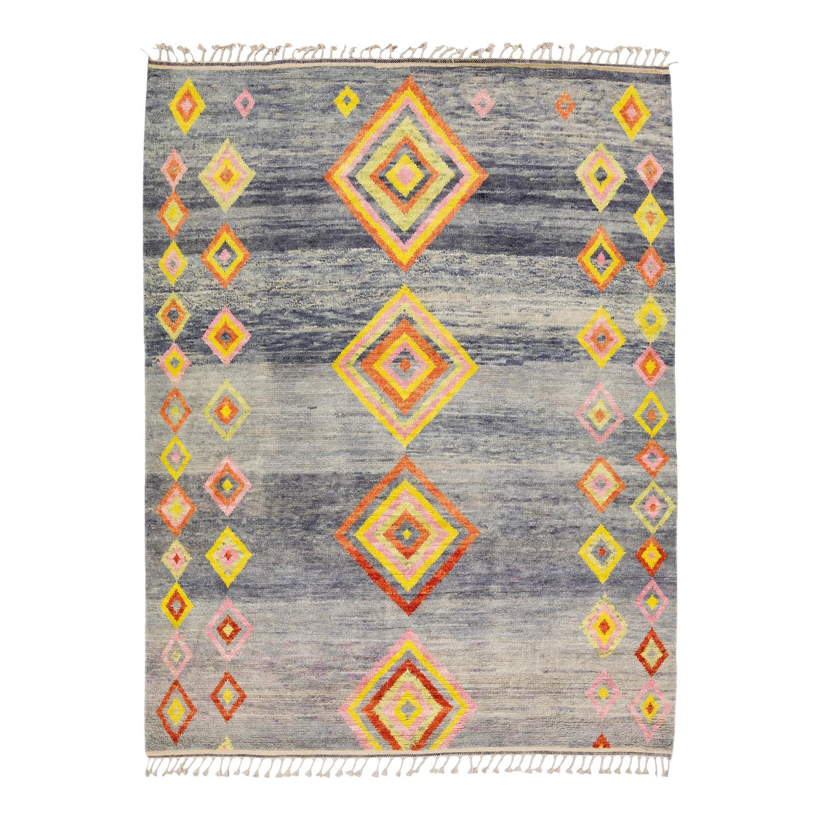 Handmade Gray Moroccan Wool Rug with Tribal Design 7'10 x 10'3: Handmade Gray Moroccan Wool Rug with Tribal Design 7'10 x 10'3 Enhance your living space with this stunning contemporary Moroccan style rug, expertly hand-knotted from high-quality wool. The striking 