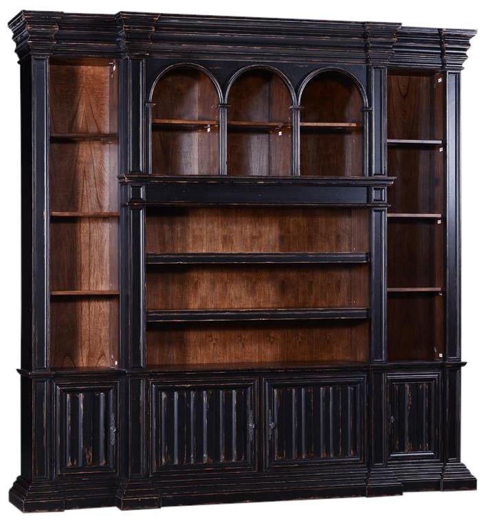 Blackwash Cathedral Solid Wood Entertainment Unit 108H x 112W x 18D: Blackwash Cathedral Solid Wood Entertainment Unit 108H x 112W x 18D This Antique Styled Blackwash Cathedral Entertainment Unit combines vintage charm with modern functionality. Crafted from solid wood