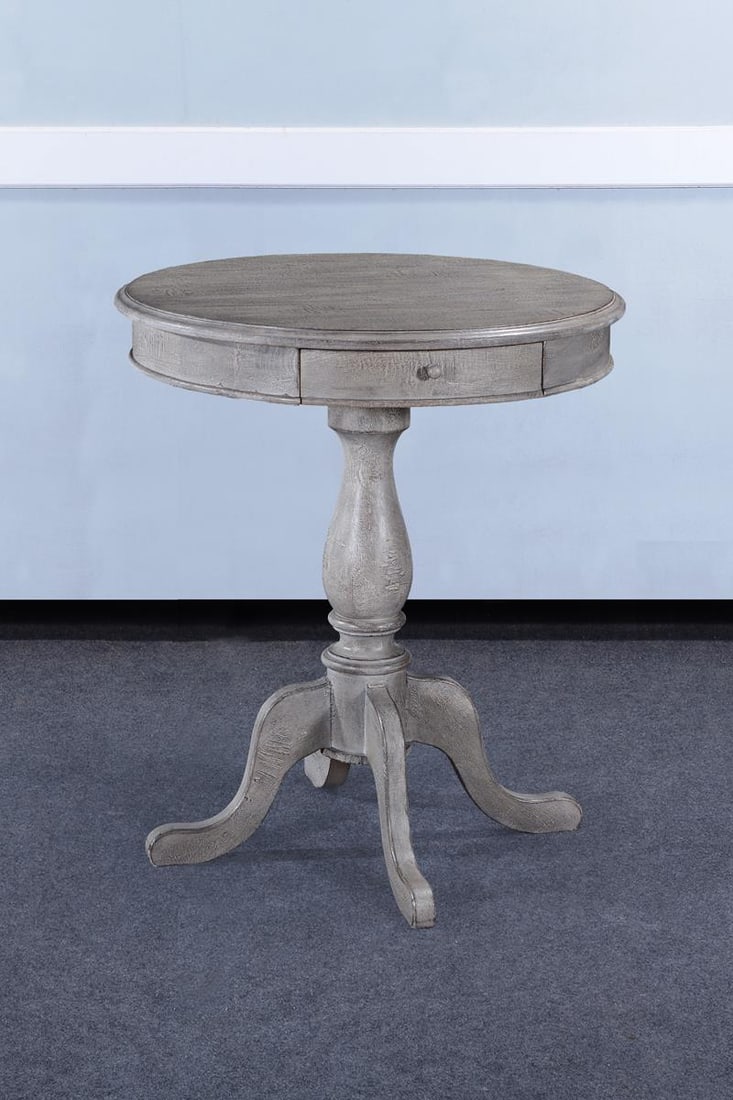 French Country Style Weathered Gray Lamp Table Solid Wood: French Country Style Weathered Gray Lamp Table Solid Wood Enhance your home decor with this elegant lamp table, designed in a charming French Country style. This piece features a weathered gray finish